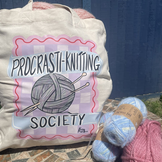Procrastiknitting Society, Large Knitting Tote Bag, Gifts for yarn lovers (Copy)