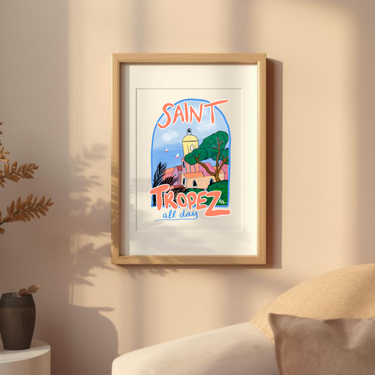 Saint Tropez All Day Colourful French Riviera A4/A3 Wall Art Print - Unframed