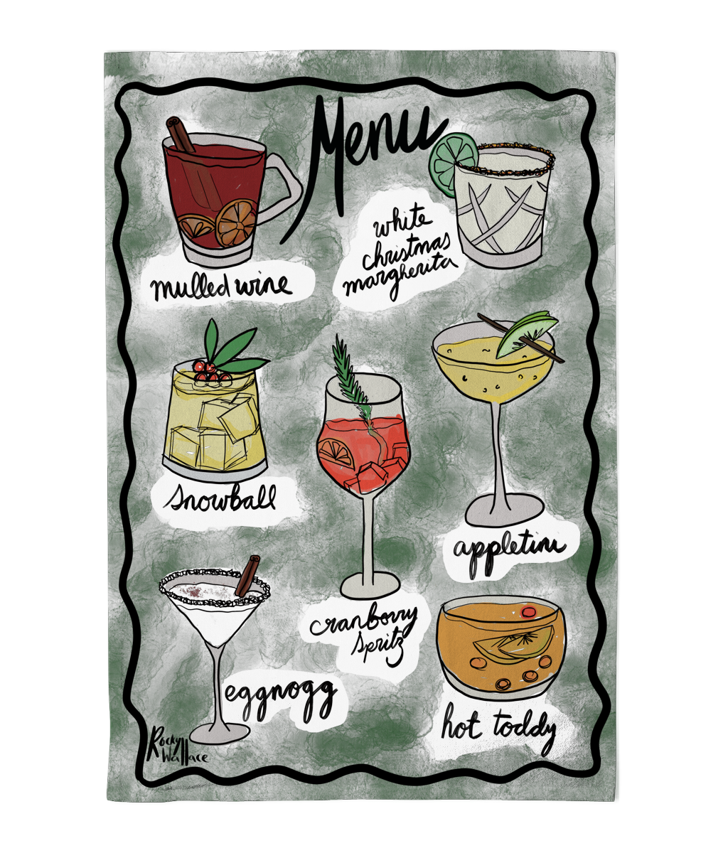 Christmas Cocktails Drinks Menu tea towel