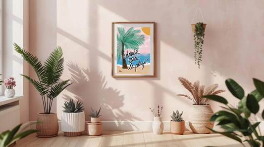 ¿Dónde Está La Playa? A4/A3 Coastal Palm Tree Beach Wall Art Print - Unframed