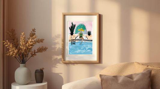La Vie Est Belle – Boho Mediterranean Poolside A4/A3 Art Print - Relaxed Travel-Inspired Wall Art - Unframed