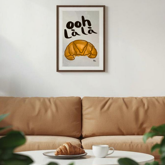 Ooh La La Croissant Kitchen Wall Art Print - Minimal French Bakery Style A4/A3 Poster - Unframed