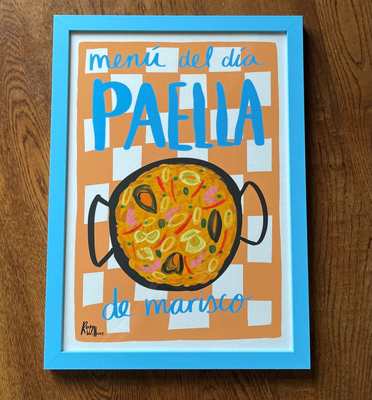 Menú del Día – Paella de Marisco - Rustic Spanish Kitchen Wall Art Print A5/A4/A3 Print - Spanish Food