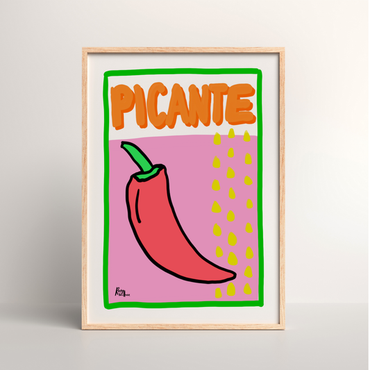 Picante Spicy Chili Pepper A4/A3 Wall Art Print - Bold Pink & Red Kitchen Décor - Unframed