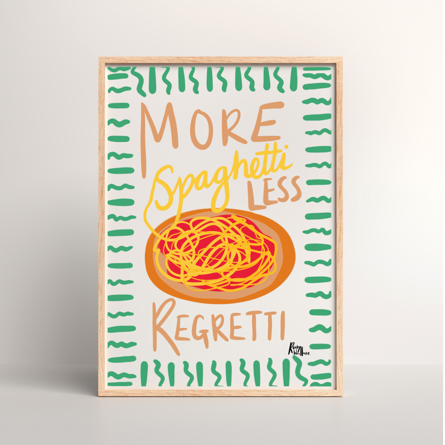 More Spaghetti Less Regretti – Fun Kitchen A4/A3 Wall Art - Quirky Pasta Quote - Unframed