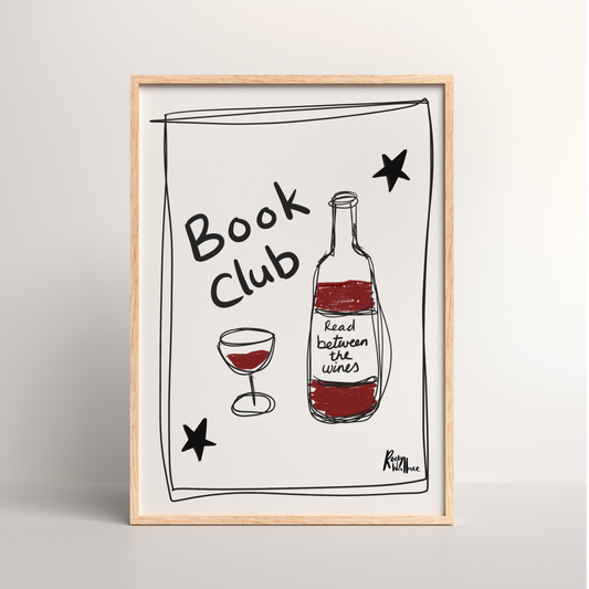 Read Between the Wines – Book Club Wine A4/A3 Art Print - Playful Kitchen & Bar Wall Art - Unframed