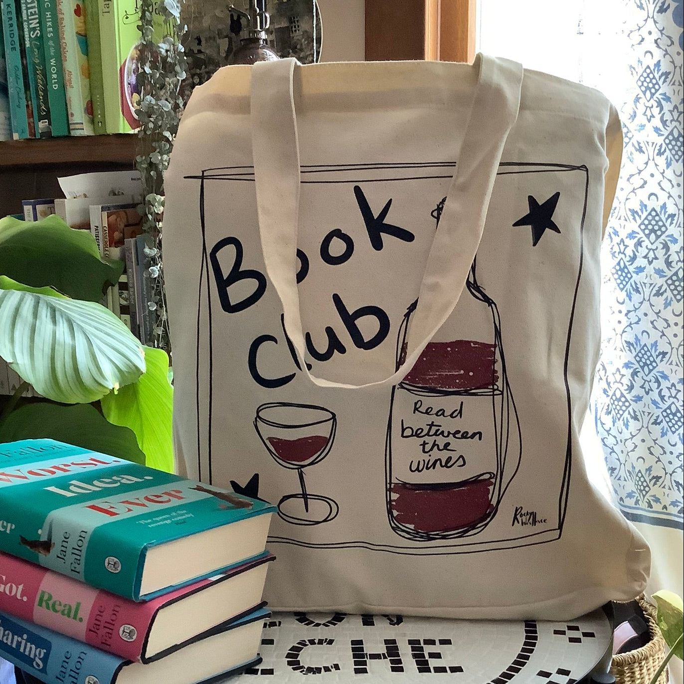 Book Club / Wine Club, Large Tote Bag, Gifts for Book Worms