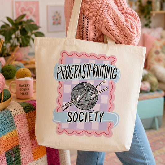 Procrastiknitting Society, Large Knitting Tote Bag, Gifts for yarn lovers (Copy)