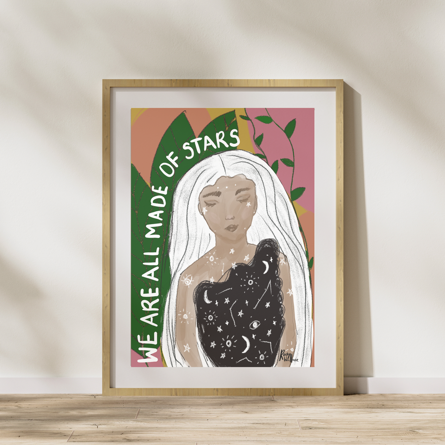 Celestial Woman A3 / A4 Art Print – We Are All Made of Stars - Boho Botanical Wall Art - Unframed