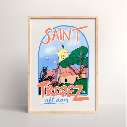 Saint Tropez All Day Colourful French Riviera A4/A3 Wall Art Print - Unframed
