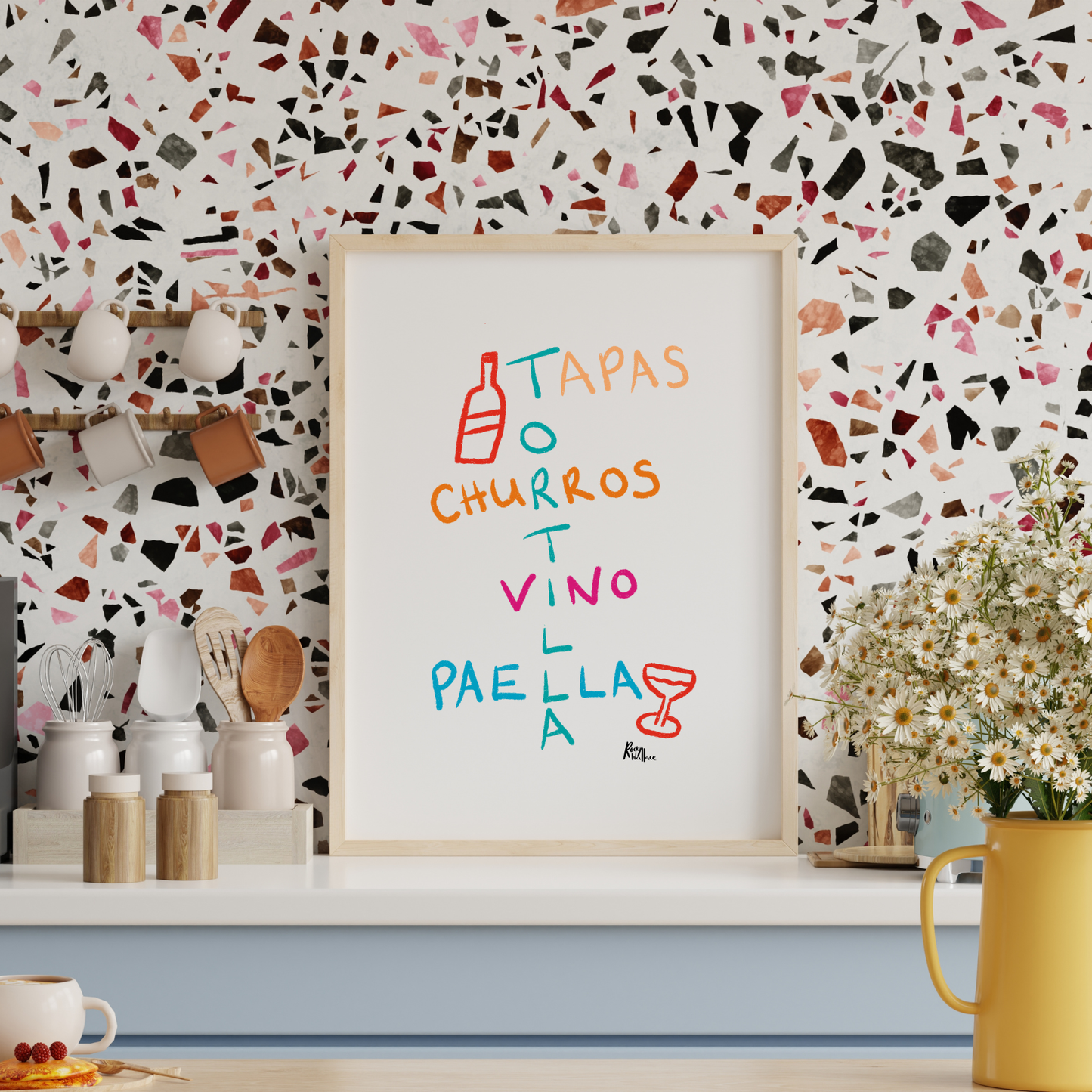 Spanish Tapas Word Art Print – Paella, Churros, Tortilla & Vino Foodie A4/A3 Wall Art - Unframed