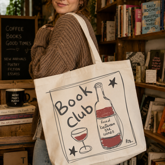 Book Club / Wine Club, Large Tote Bag, Gifts for Book Worms