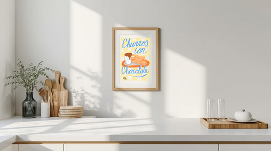 Churros con Chocolate Art Print, Spanish Dessert Illustration, Kitchen Wall Art / Café & Food Lover Decor