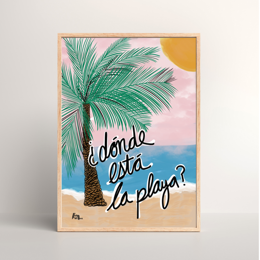 ¿Dónde Está La Playa? A4/A3 Coastal Palm Tree Beach Wall Art Print - Unframed