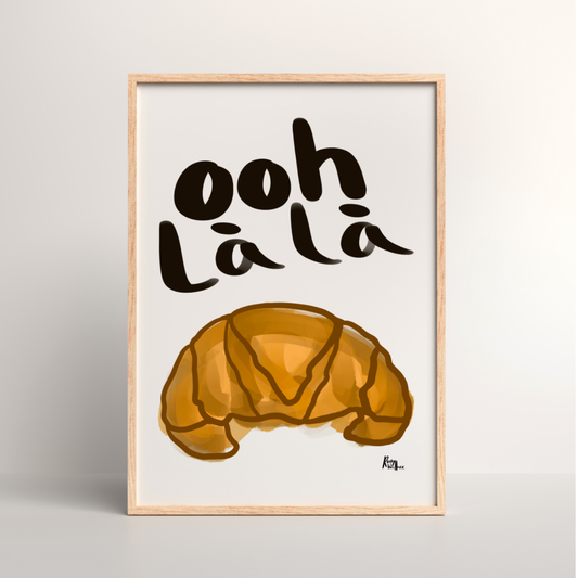 Ooh La La Croissant Kitchen Wall Art Print - Minimal French Bakery Style A4/A3 Poster - Unframed