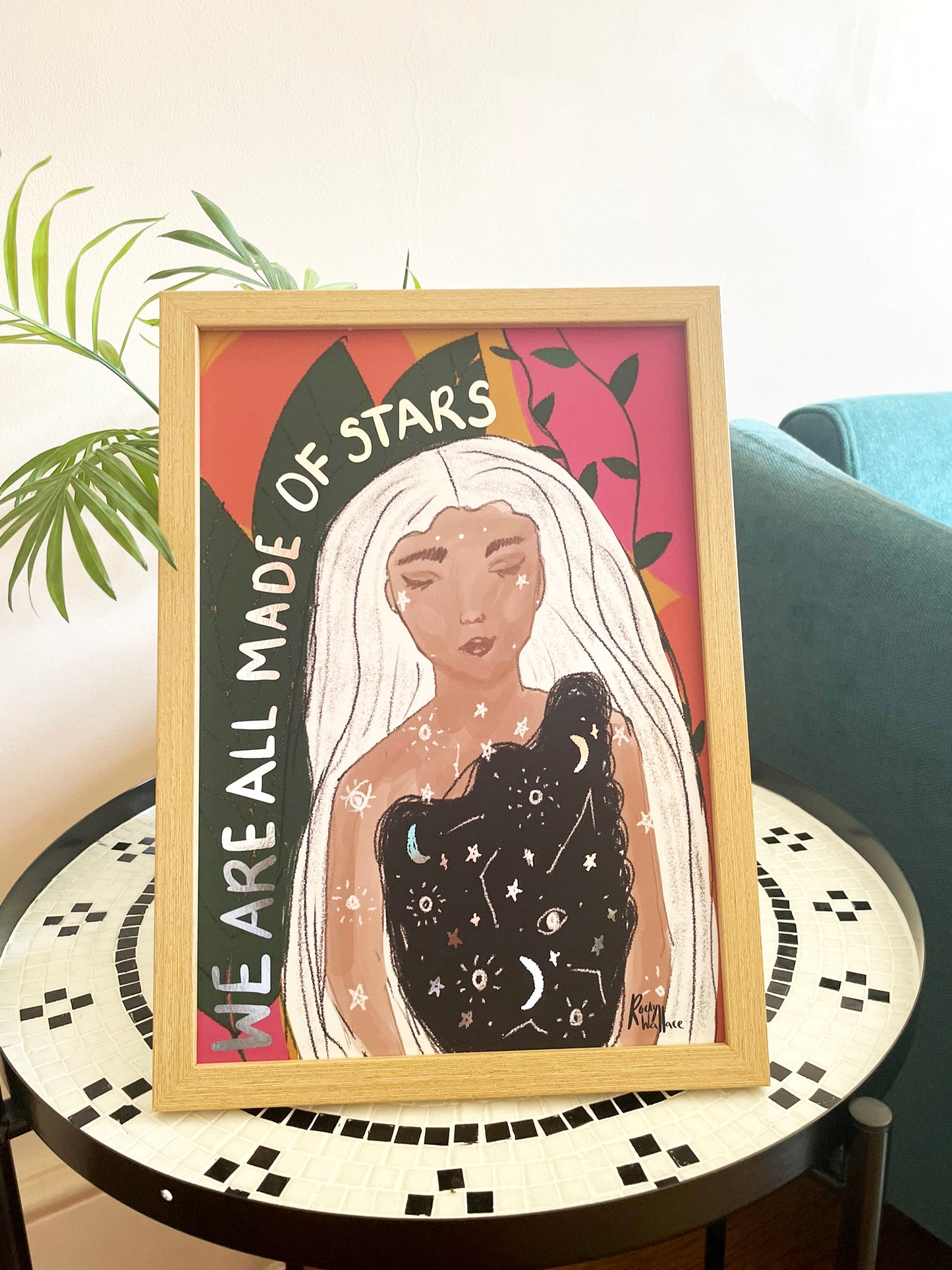 Celestial Woman A3 / A4 Metallic Silver Art Print – We Are All Made of Stars - Boho Botanical Wall Art